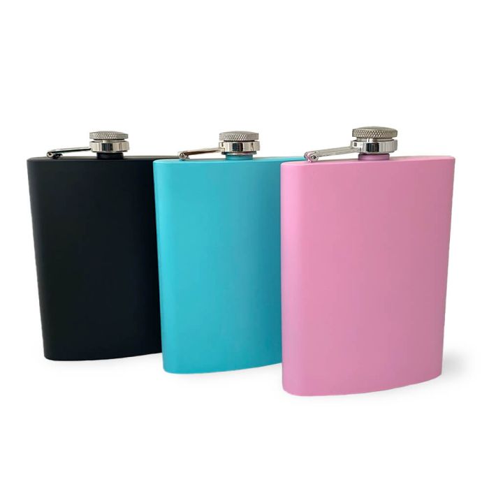 Flachmann matt mehrfarbig, mit Gravur