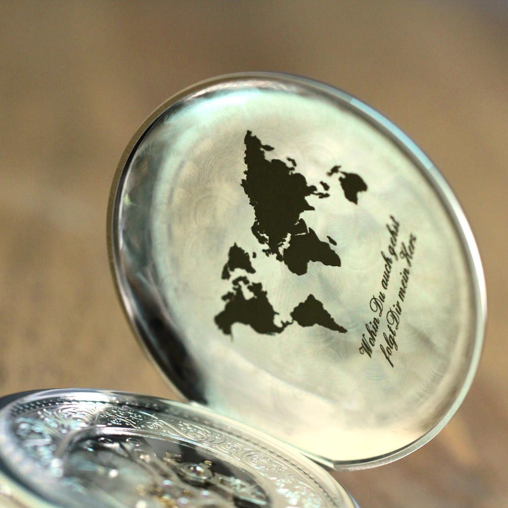 Taschenuhr Skelett verchromt mit Gravur gestalten SIGNUU