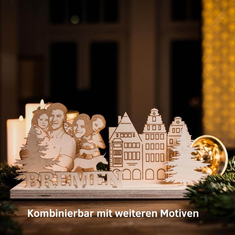 Weihnachtsgeschenke für Eltern Schwibbogen Bremen Familienmotiv