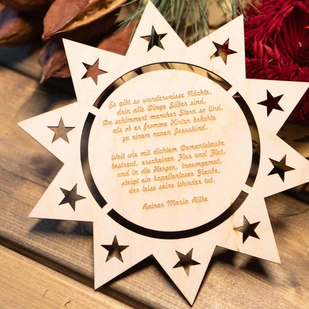 schöne Weihnachtsgeschenke Weihnachtsstern mit Gravur Holz Text